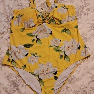 Yellow Floral One-Piece Swimsuit